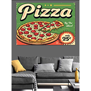 Vintage Stil Pizza Reklamı Dekoratif Kanvas - Mdf Ahşap Tablo