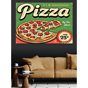 Vintage Stil Pizza Reklamı Dekoratif Kanvas - Mdf Ahşap Tablo