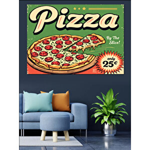 Vintage Stil Pizza Reklamı Dekoratif Kanvas - Mdf Ahşap Tablo 50x70 cm