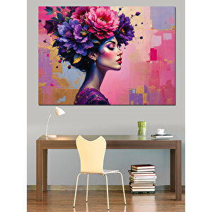Çiçekli Modern Kadın Dekoratif Kanvas - Mdf Ahşap Tablo