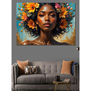 Çiçekli Taçlı Güzel Kadın Dekoratif Kanvas - Mdf Ahşap Tablo