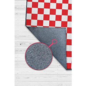 Minimalist Damalı Kırmızı Beyaz Halı Kareli Oturma Odası Halısı Retro Tarzı Salon Halısı 100x150 cm