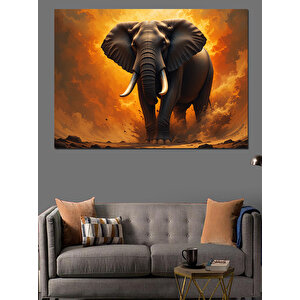 Yanan Zemin Üzerinde Fil Dekoratif Kanvas - Mdf Ahşap Tablo