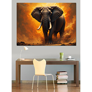 Yanan Zemin Üzerinde Fil Dekoratif Kanvas - Mdf Ahşap Tablo