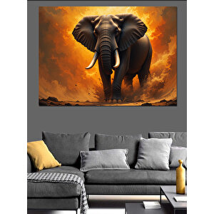 Yanan Zemin Üzerinde Fil Dekoratif Kanvas - Mdf Ahşap Tablo 70x100 cm