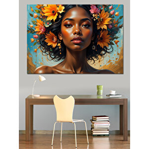 Çiçekli Taçlı Güzel Kadın Dekoratif Kanvas - Mdf Ahşap Tablo