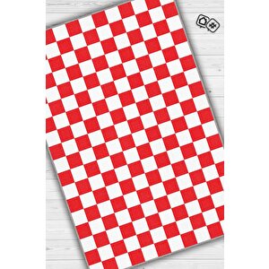 Minimalist Damalı Kırmızı Beyaz Halı Kareli Oturma Odası Halısı Retro Tarzı Salon Halısı 160x240 cm