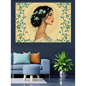 Çiçekli Saçlı Vintage Kadın Dekoratif Kanvas - Mdf Ahşap Tablo 25x35 cm