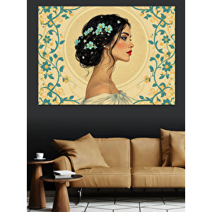 Çiçekli Saçlı Vintage Kadın Dekoratif Kanvas - Mdf Ahşap Tablo