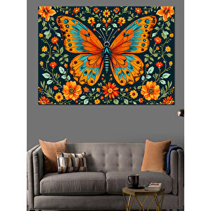 Renkli Desenli Büyük Kelebek Dekoratif Kanvas - Mdf Ahşap Tablo 100x140 cm