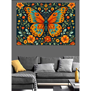 Renkli Desenli Büyük Kelebek Dekoratif Kanvas - Mdf Ahşap Tablo 100x140 cm
