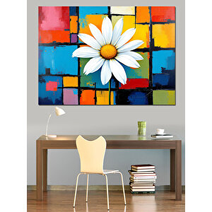Soyut Çiçek Ve Papatya Dekoratif Kanvas - Mdf Ahşap Tablo 100x140 cm