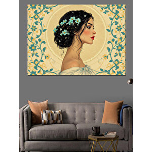 Çiçekli Saçlı Vintage Kadın Dekoratif Kanvas - Mdf Ahşap Tablo 35x50 cm