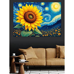 Van Gogh Tarzı Ayçiçeği Dekoratif Kanvas - Mdf Ahşap Tablo 100x140 cm