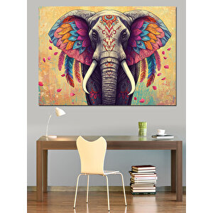 Renkli Kulaklıklı Fil Portresi Dekoratif Kanvas - Mdf Ahşap Tablo 50x70 cm