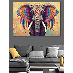 Renkli Kulaklıklı Fil Portresi Dekoratif Kanvas - Mdf Ahşap Tablo 50x70 cm