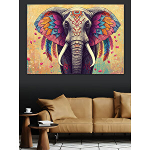 Renkli Kulaklıklı Fil Portresi Dekoratif Kanvas - Mdf Ahşap Tablo 50x70 cm