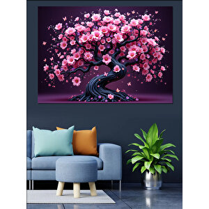 Çiçek Açan Sakura Ağacı Dekoratif Kanvas - Mdf Ahşap Tablo 70x100 cm