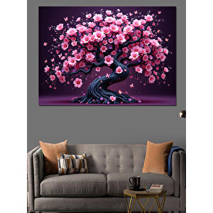 Çiçek Açan Sakura Ağacı Dekoratif Kanvas - Mdf Ahşap Tablo 70x100 cm