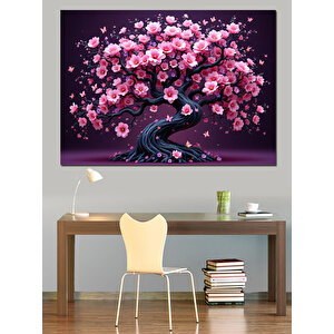 Çiçek Açan Sakura Ağacı Dekoratif Kanvas - Mdf Ahşap Tablo 70x100 cm