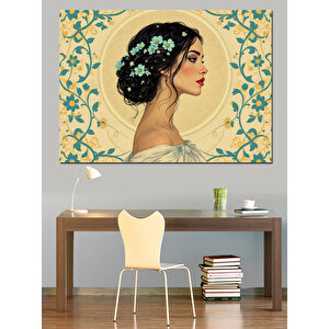 Çiçekli Saçlı Vintage Kadın Dekoratif Kanvas - Mdf Ahşap Tablo 50x70 cm