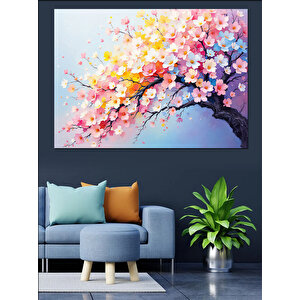 Çiçek Açmış Pembe Ağaç Dekoratif Kanvas - Mdf Ahşap Tablo 35x50 cm