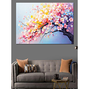 Çiçek Açmış Pembe Ağaç Dekoratif Kanvas - Mdf Ahşap Tablo 35x50 cm
