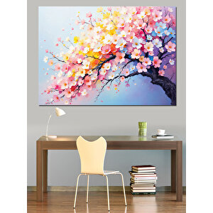 Çiçek Açmış Pembe Ağaç Dekoratif Kanvas - Mdf Ahşap Tablo 35x50 cm