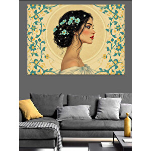 Çiçekli Saçlı Vintage Kadın Dekoratif Kanvas - Mdf Ahşap Tablo