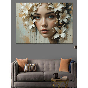 Çiçekli Kadın Yüzü Dekoratif Kanvas - Mdf Ahşap Tablo 50x70 cm