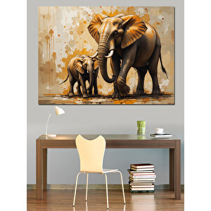 Anne Fil Ve Yavru Dekoratif Kanvas - Mdf Ahşap Tablo 50x70 cm