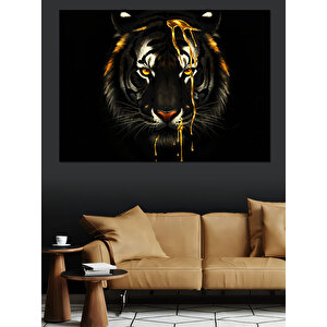 Altın Damlayan Kaplan Portresi Dekoratif Kanvas - Mdf Ahşap Tablo 100x140 cm