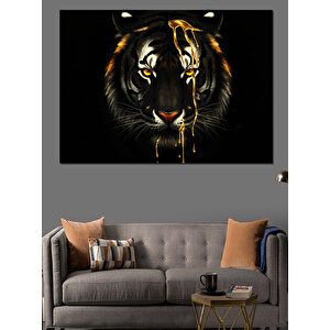Altın Damlayan Kaplan Portresi Dekoratif Kanvas - Mdf Ahşap Tablo 100x140 cm