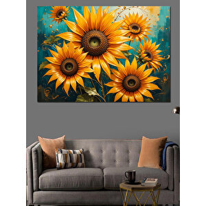 Parlak Sarı Ayçiçeği Demeti Dekoratif Kanvas - Mdf Ahşap Tablo 25x35 cm