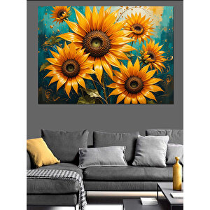 Parlak Sarı Ayçiçeği Demeti Dekoratif Kanvas - Mdf Ahşap Tablo 25x35 cm
