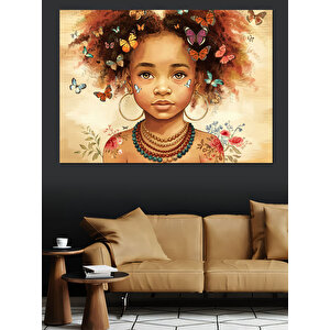 Çiçekli Afro Küçük Kız Dekoratif Kanvas - Mdf Ahşap Tablo 50x70 cm