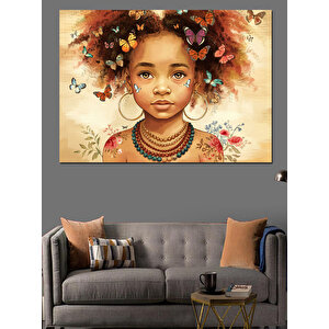Çiçekli Afro Küçük Kız Dekoratif Kanvas - Mdf Ahşap Tablo 50x70 cm