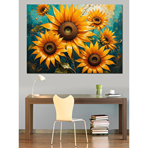 Parlak Sarı Ayçiçeği Demeti Dekoratif Kanvas - Mdf Ahşap Tablo 100x140 cm