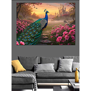 Çiçekli Bahçede Kraliyet Kuşu Dekoratif Kanvas - Mdf Ahşap Tablo 50x70 cm