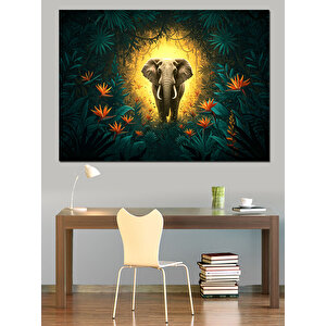 Tropikal Ormanda Fil Dekoratif Kanvas - Mdf Ahşap Tablo 50x70 cm