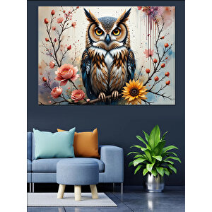 Çiçekli Baykuş Tablosu Dekoratif Kanvas - Mdf Ahşap Tablo