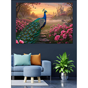 Çiçekli Bahçede Kraliyet Kuşu Dekoratif Kanvas - Mdf Ahşap Tablo 100x140 cm