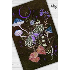 Mikro Orman Koyu Renkli Mantarlı Mutfak Halısı Siyah Mantar Baskılı Özel Tasarım Halı 80x120 cm