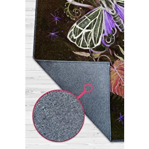 Mikro Orman Koyu Renkli Mantarlı Mutfak Halısı Siyah Mantar Baskılı Özel Tasarım Halı 80x120 cm