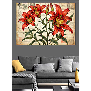 Kırmızı Zambak Çiçekleri Dekoratif Kanvas - Mdf Ahşap Tablo 50x70 cm