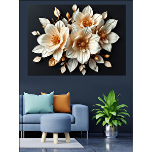 Krem Renkli Beyaz Çiçekler Dekoratif Kanvas - Mdf Ahşap Tablo 100x140 cm
