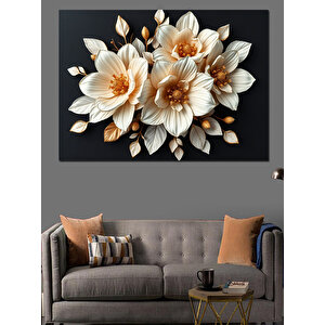 Krem Renkli Beyaz Çiçekler Dekoratif Kanvas - Mdf Ahşap Tablo 100x140 cm