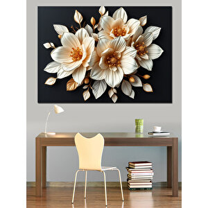 Krem Renkli Beyaz Çiçekler Dekoratif Kanvas - Mdf Ahşap Tablo 70x100 cm