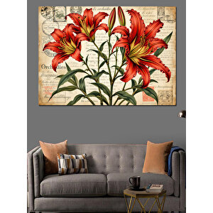 Kırmızı Zambak Çiçekleri Dekoratif Kanvas - Mdf Ahşap Tablo 100x140 cm