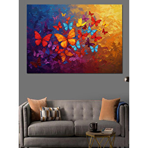 Uçuşan Parlak Renkli Kelebekler Dekoratif Kanvas - Mdf Ahşap Tablo 35x50 cm